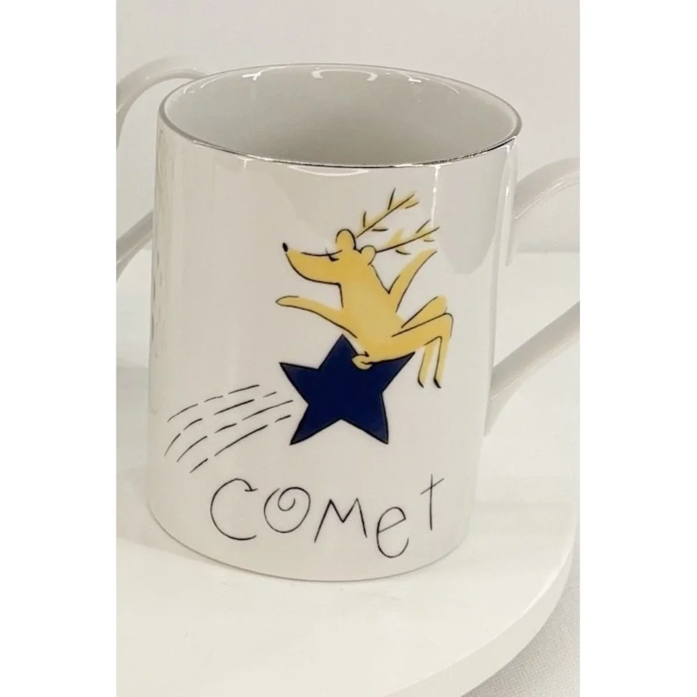 Pottery Barn Reindeer Mugs Christmas - Comet, Cupid &‎ Donner Coffee Tea Cup